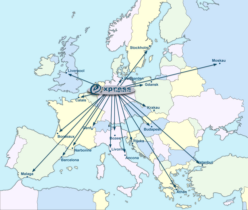 Karte: Von Bielefeld aus europaweit unterwegs