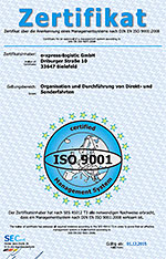 ISO 9001 Zertifikat der e-xpress-logistic GmbH